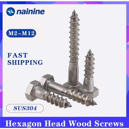 DIN571 M6 M8 M10 M12 304 Stainless Steel Hexagon Head Wood Screw Self Tapping Screw External Long A140