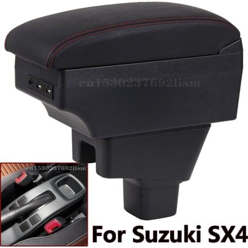 For SUZUKI SX4 Armrest Interior Parts Car Armrest box Retrofit parts Storage box car accessories Interior with USB LED