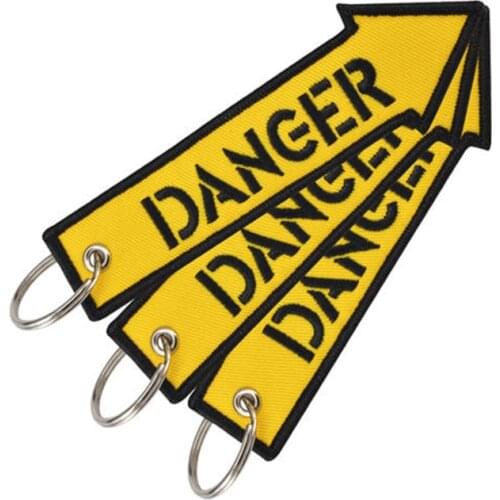 Doreen Box Danger Rescue Yellow Fashion Rock Tags Keychain Keyring Rectangle Polyester Embroidery Message Multicolor 1 Piece