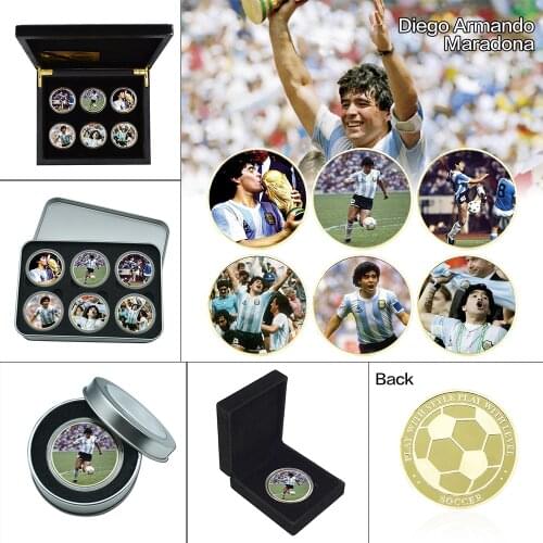 Soccer Player Diego Maradona Gold Plated Commemorative Coin Set with Coin Holder Football Challenge Coins Souvenir Gift