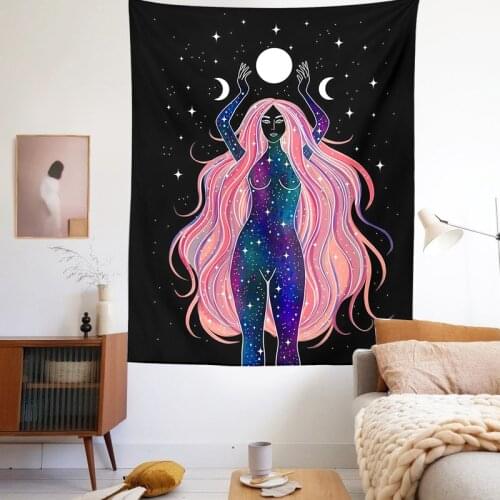 Kawaii Decor Indian Moon Phase Girl Mandala Tapestry Wall Hanging Boho Decor Macrame Hippie Witchcraft Tapestry Wall Hanging