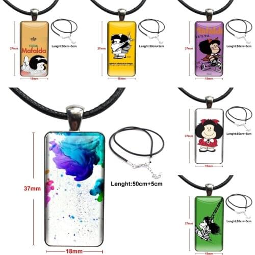 Mafalda Design Glass Cabochon Pendant Necklace Rectangle Fashion Necklace Sell For Woman Vintage Statement