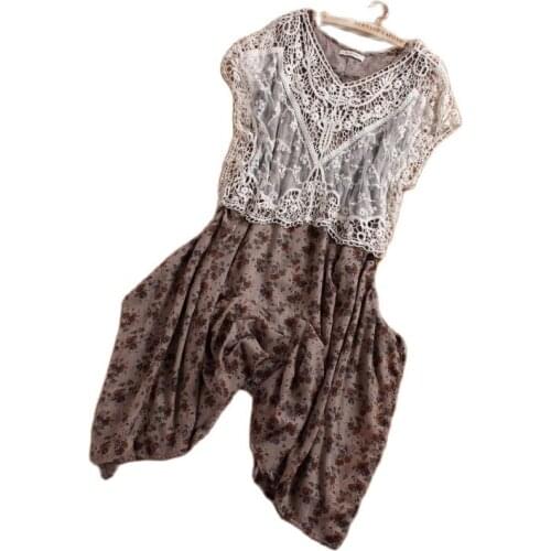 Kawaii crochet embroidery lace 2 piece set women two piece dress tunique robe ete patchwork lolita hippie boho rockabilly jurk