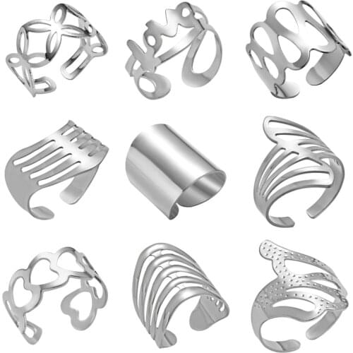 Fashion Adjustable Open Finger Rings Striped Flower Heart Shaped Geometric Open Ring Iron Sheets Women Men Punk Knuckle Rings