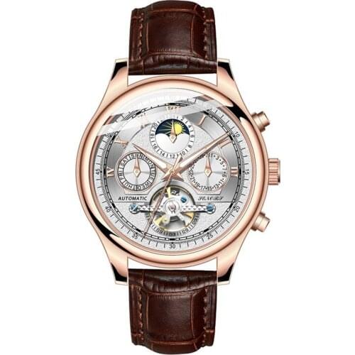 Gorben Leather Strap Automatic Mechanical Men Watch Skeleton Vintage Sport Clock Casual Business Wrist Watch Male Wristwatch