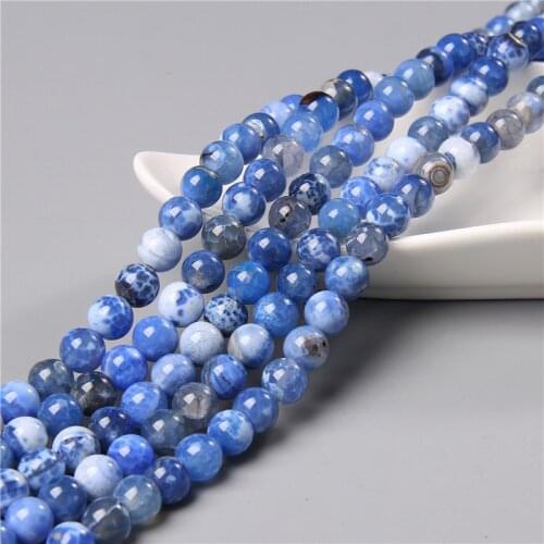 Natural Stone White Blue Cracked Dragon Veins Agates Diy Necklace Loose Beads for Jewelry Making Bracelets Strand 6/8/10MM 15"
