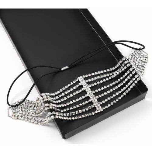 Multiple-row Hair Accessories Wedding Elastic Headbands for Women Lolita Jewel Bling Crystal Rhinestone Hairband Bride Headdress