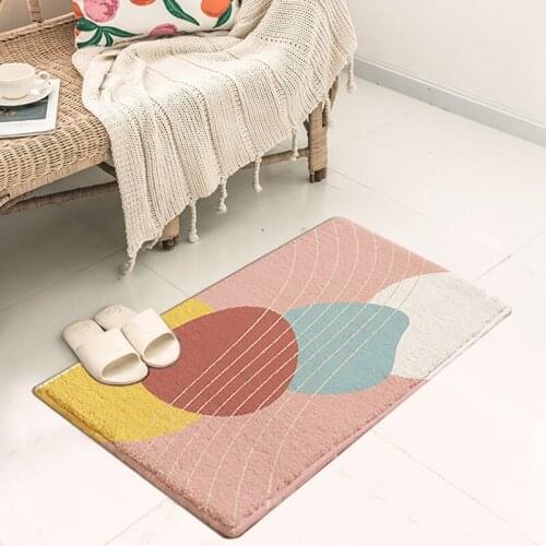 Non-slip Bath Mat Absorbent Bathroom Carpets Geometric Welcome Mats Ins Area Rugs Fluff Entrance Door Mat for Hallway Home Decor