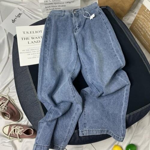 2020 Autumn New Retro High Waist Loose Slimming Straight All-match Wide Leg Pants Korean-Style Daddy Denim Pants Women
