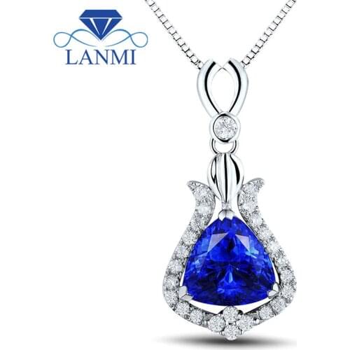 New Vintage Trillion 8.5mm Solid 18Kt White Gold Diamond Tanzanite Pendant for Women Christmas Loving Jewelry WP048