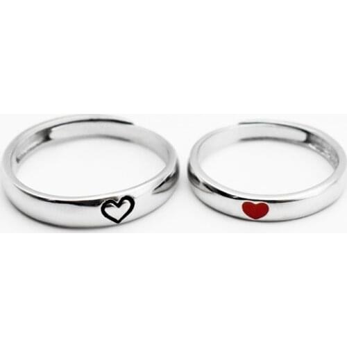 Cute Heart Paired Couple lovers Rings for Men Women Silver Color Adjustable Open Finger Rings Cute Romantic Jewelry accessories
