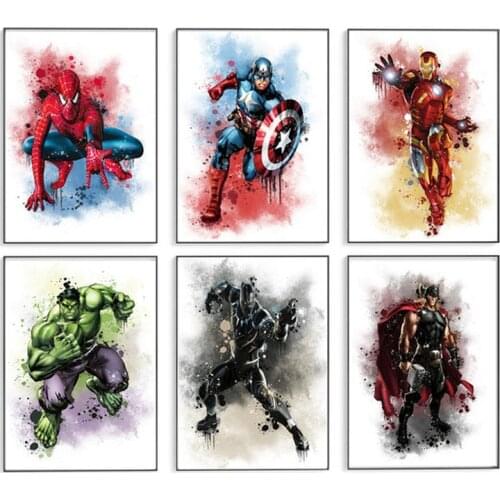 Canvas Poster Cartoon Painting Avengers Superhero Minimalism Watercolor Wall Art Print Poster Gift Idea Boy Girl Bedroom Mural