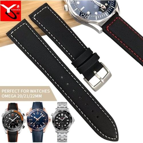 19mm 20mm 21mm 22mm Rubber Silicone Stainless Steel Buckle Watch Bracelet Nylon Leather Strap for Omega Watch Seamaster for Men