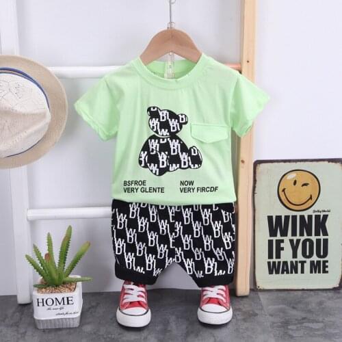 New Baby Boys Summer Clothing Suits Infant Girls Cartoon Bear O-neck Shirt + Shorts Kids Casual Clothes Sets