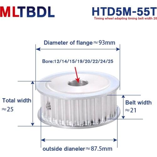 5M Type 55T Timing Pulley Aluminum alloy Inner Bore 12/14/15/19/20/22mm 55Teeth 5mm Pitch 21mm width AF HTD5M Synchronous Pulley