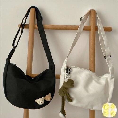 Retro Dark Mens and Womens Unisex Messenger Bag Hong Kong Style Art Simple and Versatile Solid Color Canvas Bag