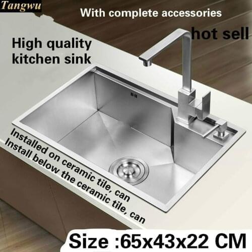 Tangwu quality 4 mm thick food-grade 304 stainless steel kitchen sink better handmade single slot durable 65x43x22 CM
