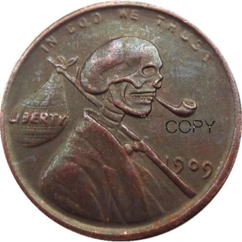 US(04) Hobo nickel 1909 Penny facing skull skeleton zombie Copy Coin