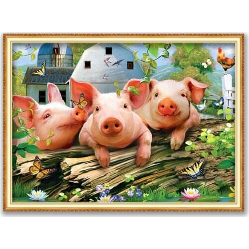 Animal Pig DIY 11CT Cross Stitch Embroidery Kits Craft Needlework Set Cotton Thread Printed Canvas Home Decoration Living Room