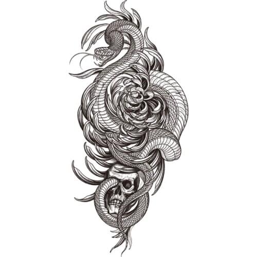 Waterproof Temporary Tattoo Sticker Black Mandala Snake Skull Leaves Totem Fake Tattoos Flash Tatoos Arm Body Art for Women Men
