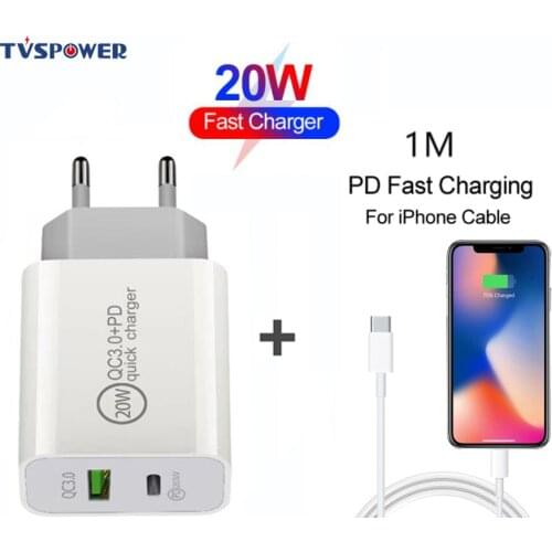 18W USB Type C Quick Charger Adapter For iPhone 11 pro Xs Max X Xr 8 Plus PD Fast Charging Power Type-C EU Plug for Apple Cable