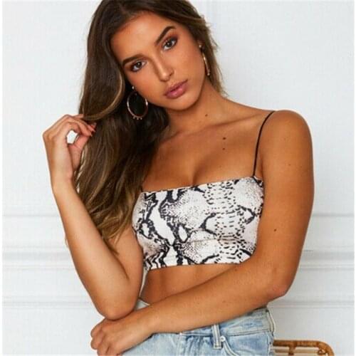 Women ladies hot summer camisole Fashion club wear sexy slim cropped tops Animal snakeskin print strappy female clothes size XXL
