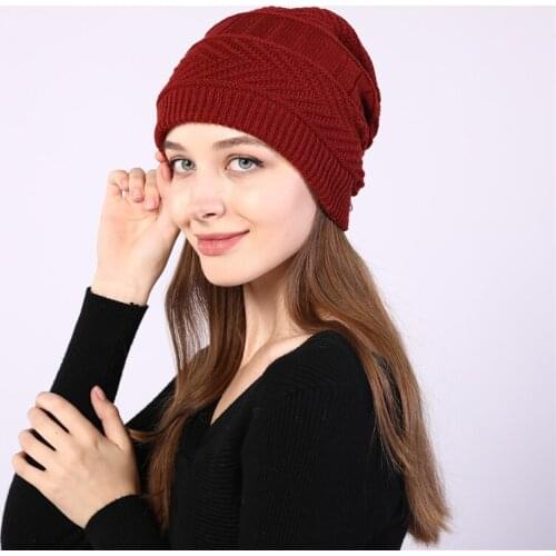TJ-TianJun Women Knitted Plush Thickened Wool Cap Men Dual Purpose Neckline Warm Windproof Eight Character Flower Hat Outdoor