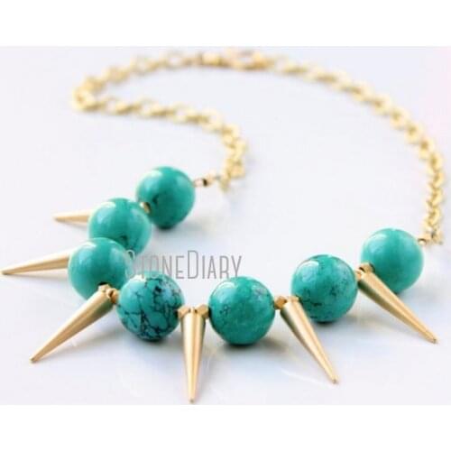H-QN118 Gold Chain Spike Choker Necklace Howlite Beads Necklace for Women