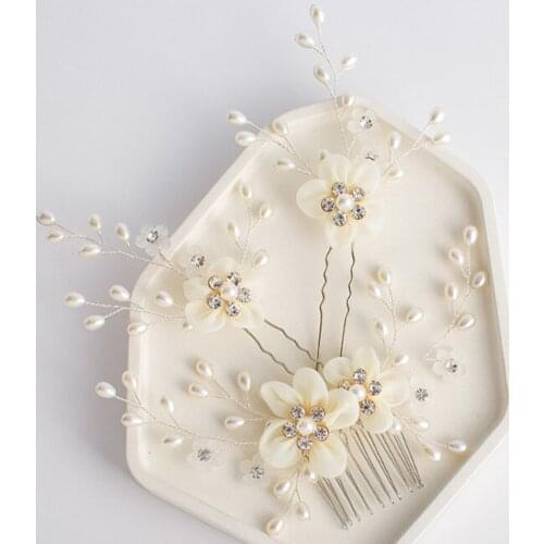 1 set Elegant Wedding Flower Hair Combs for Bride Crystal Rhinestones Pearls Women Hairpins Bridal Headpiece Hair Accessories