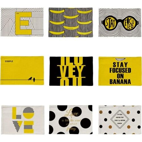 1 Pcs Yellow Pattern Kitchen Placemat Geometric Cotton Linen Dining Table Mats Coaster Pad Bowl Cup Mat 44x28cm Home Decor