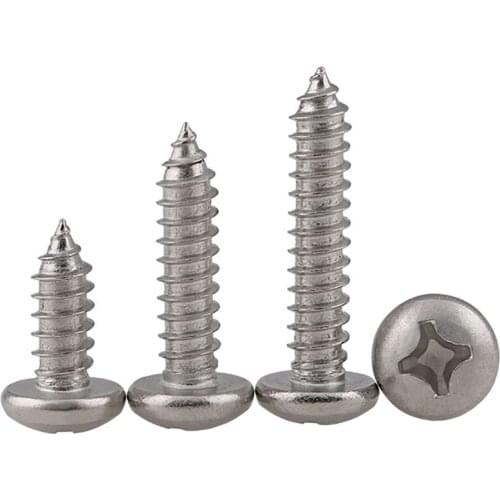 100PCS A2 304 Stainless Steel Cross Recessed Round Head Self-Tapping Screws Wood Screw