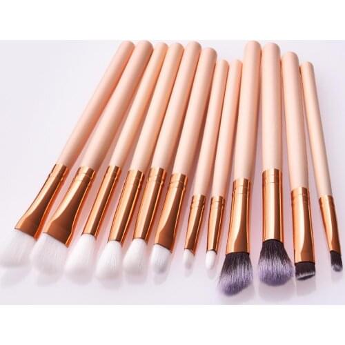 12Pcs Professional Eyes Makeup Brushes Set Wood Handle Eyeshadow Eyebrow Eyeliner Blending Powder Smudge Brush T0651