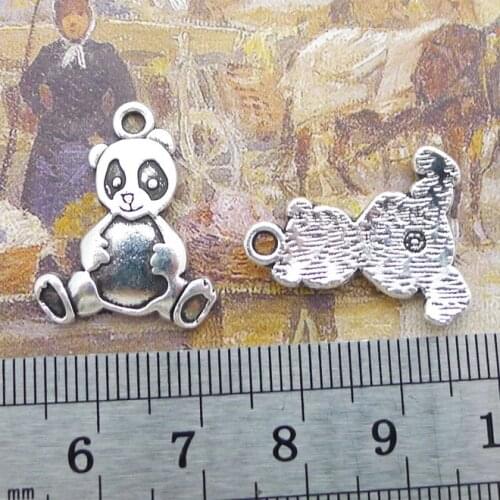 12 Pieces 23x18mm Antique Silver Color Cute Panda PhoneCharms Bracelet For DIY Jewelry Making
