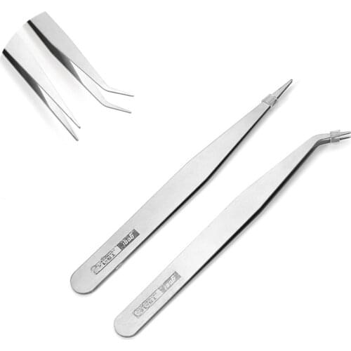 2pcs/Lot Excellent Quality Anti-static Bend Straight Tweezer Stainless Steel for Beads Jewelry Sewing Accessories Tools Supplies