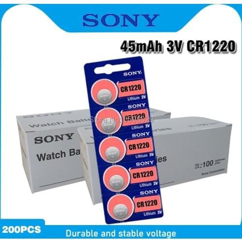 200pc Sony CR1220 100% Original Button Cell Battery cr 1220 ECR1220 GPCR1220 For Watch Car Key Remote control 3v Lithium Battery