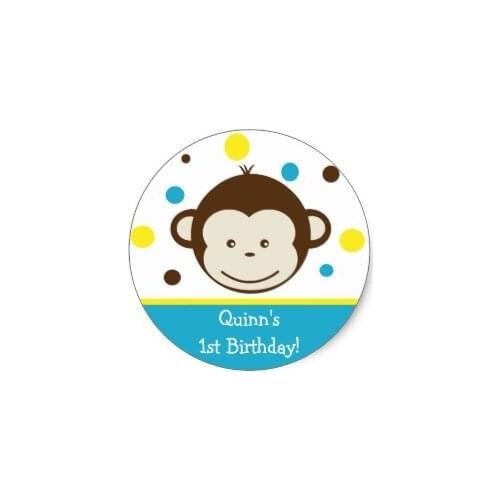 3.8cm Mod Monkey Birthday Party Sticker Label Boy Kid
