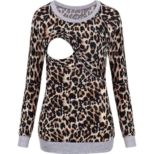 4# Leopard Printing Maternity T-shirts Women Long Sleeve Pregnant Maternity Nursing Breastfeeding Pregnant Tees T-shirt Ciążowe