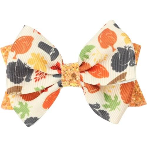 2 Pcs/lots Easter Day Hair Accessories 3'' Hair Bows for Girls Leaves Printed Ribbon Hairgrips Bowknot Clips Hair Accessories