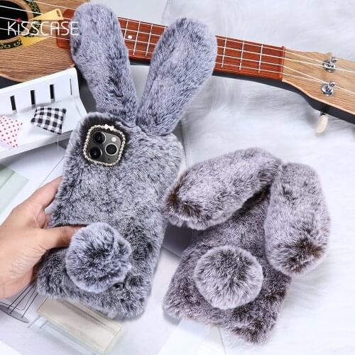 KISSCASE Fluffy Rabbit Hat Phone Case For Iphone 11 cases 11pro X 10 XS Max XR Case For Iphone 8 funda 6 XS 6s чехол на айфон 7