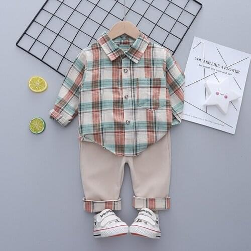 Toddler Boys/Girls Clothes 2021 Spring Autumn Cotton Kids Plaid Shirt+Pants 2PCS/Set Infant Children Casual Outfit 1-5 Years