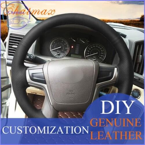 For Toyota Land Cruiser Prado Crown FJ Cruiser Customize Hand Sewing Car Steering Wheel Cover Black Leather
