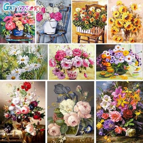 GATYZTORY DIY Pictures By Number Flower Kits Painting By Numbers Drawing On Canvas Hand Painted Paintings Gift Home Decor
