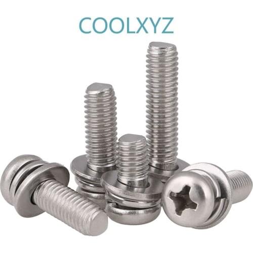 Gb9074.8 Barrett 304 stainless steel cross round head / pan head three combination screw m5-m10 5Pcs