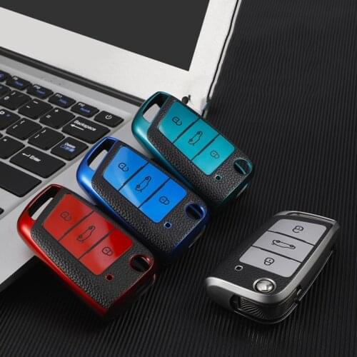 Carbon TPU Car Key Case Cover For Volkswagen VW Golf 7 MK7 Tiguan mk2 for Skoda Octavia A7 Kodiaq 2017 2018 2019