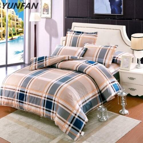 Hot cotton Winter pink blue Plaid Stripe Bedding set King Queen full twin Size 4Pcs Bed set Duvet cover set Bedsheet Pillowcase
