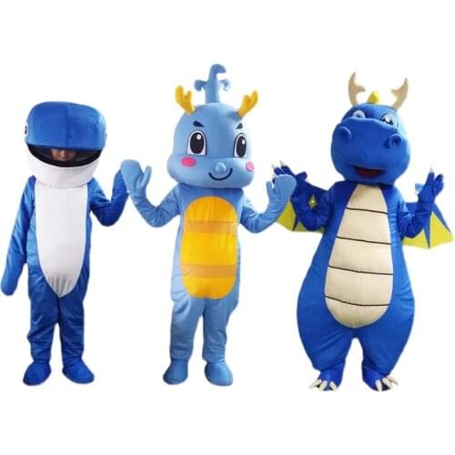 Lovely Pink Blue Yellow Dinosaur Dragon Mascot Costume Outfits Clothing Advertising Carnival Hallowen Cosplay Costume