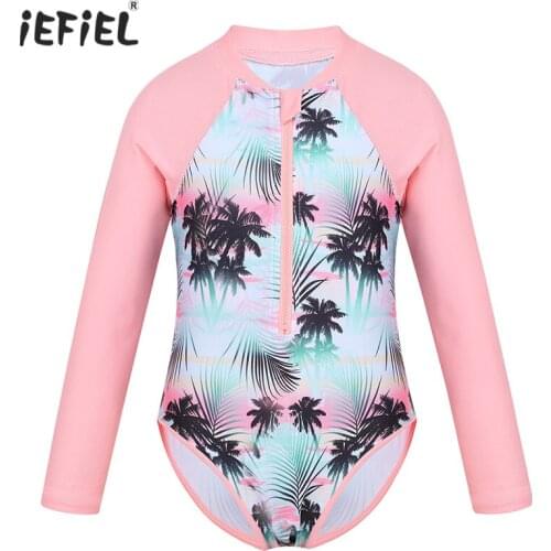 2019 Fashion Kids Girls One-piece Suit Childrens Swimsuit Bodysuit Long Sleeves Zippered Swimsuit Swimwear Beach Bathing Suit