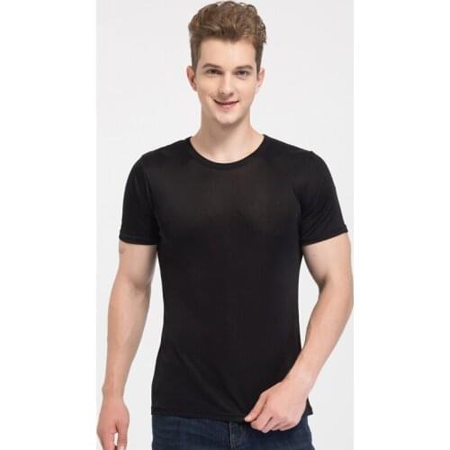 Men basic T shirt 100% Natural Silk O neck Solid shirt Short Sleeve top Men silk top White Black Grey 2020 New Spring Summer