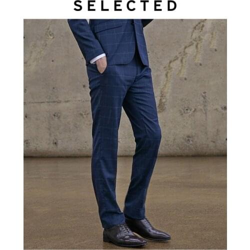 SELECTED Mens Slim Fit Woolen Plaid Suit Pants S|41936B501