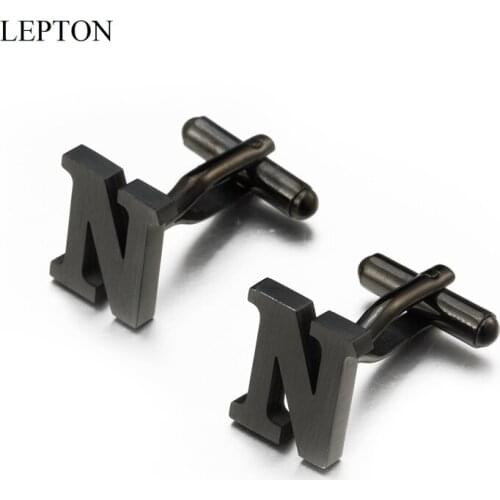 Lepton Stainless steel Letters N Cufflinks for Mens Black & Silver Color Letters N of alphabet Cuff links Men Shirt Cuffs Button